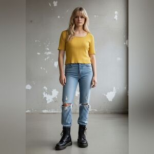 Smooch Retro Short Sleeve Yellow Top